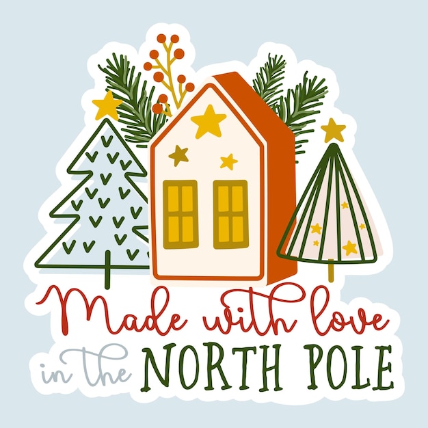 Wykonane Z Miłością Na Biegunie Północnym. świąteczna Naklejka Na Opakowanie Dla Małych Firm