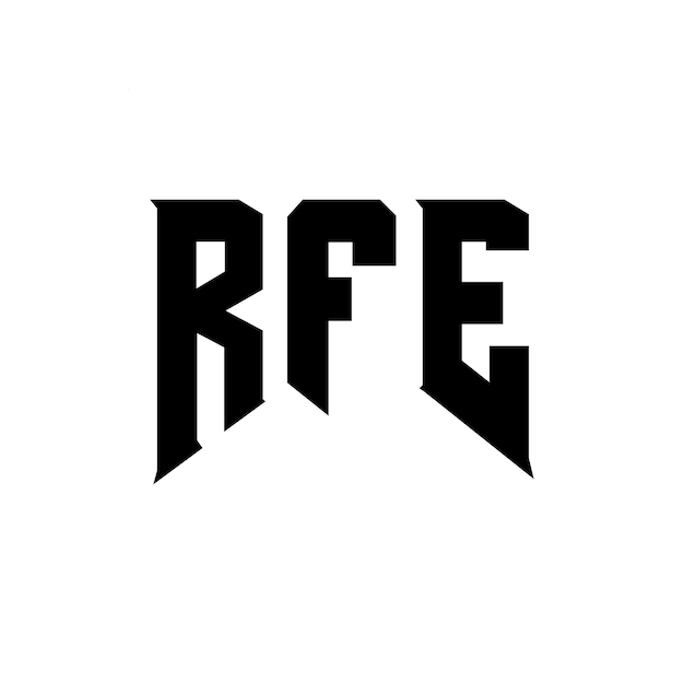 Wykorzystanie logo firmy RFE w kolorze czarno-białym, logo RFE wektorowym, ikona RFE, alfabet, typografia RFE.