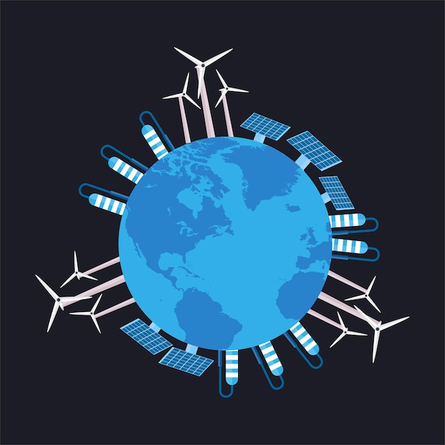 Wykorzystanie Naturalnych Elektrowni Do Wytwarzania Energii Elektrycznej Wytwarzanie Energii Za Pomocą Wiatraków I Paneli Słonecznych W Celu Ochrony środowiska Na świecie Oszczędzanie Energii Naturalnej W Celu Oszczędzania Energii Na Ziemi Dzięki Mapie świata