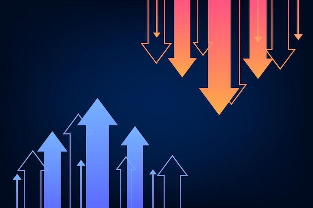 Wykres inwestycji biznesowych strzałka w górę iw dół tło trend giełdowy koncepcja giełda handlowa