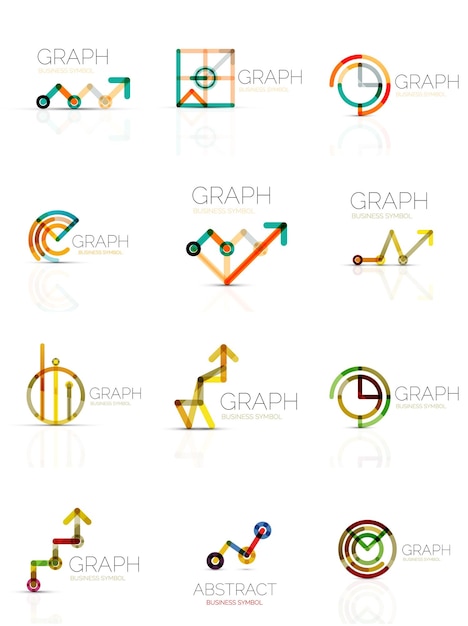 Wykres Liniowy I Abstrakcyjne Logo Wykresu Zestaw Połączonych Wielokolorowych Segmentów Linii
