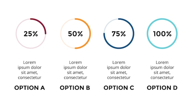 Wykres Procentowy Okręgu Stan Obciążenia Wektorowego Infografika Szablon Prezentacji Wykres 4 Opcje Kroki
