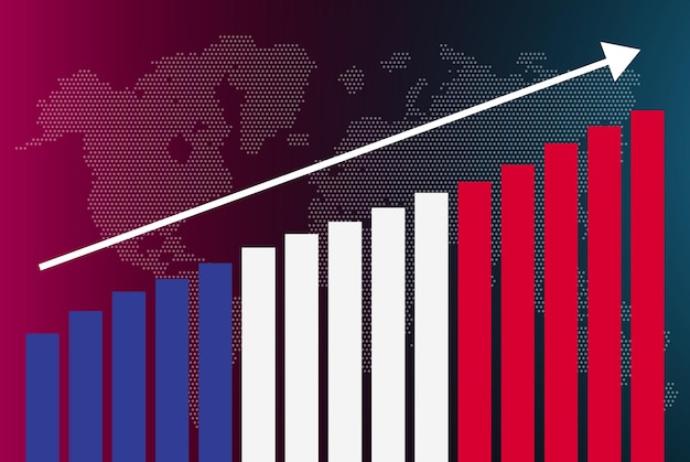 Wykres Słupkowy Francji, Rosnące Wartości, Koncepcja Statystyki Kraju, Flaga Francji Na Wykresie Słupkowym