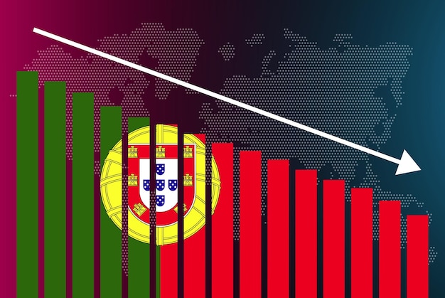 Wykres Słupkowy Portugalii, Który Zmniejsza Wartości Kryzys I Baner Informacyjny O Obniżeniu Ratingu Zawodzą I Spadają
