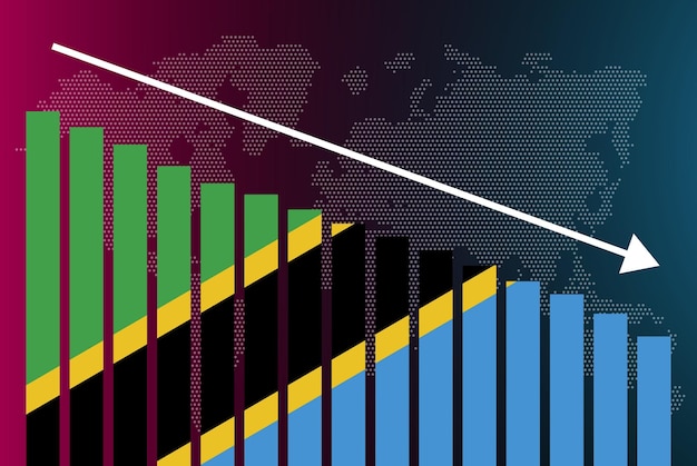 Plik wektorowy wykres słupkowy tanzanii wartości malejące kryzys i obniżenie poziomu banera informacyjnego nie powiodła się i spadła