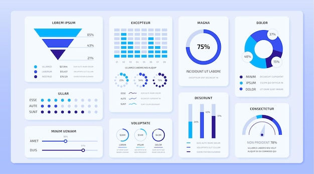 Wykres wykresu pulpitu nawigacyjnego Panel administracyjny analityki finansowej z paskiem postępu grafiki i wykresu oraz informacjami statystycznymi Prezentacja biznesowa wektorowa