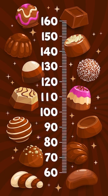 Plik wektorowy wykres wzrostu dzieci z cukierkami czekoladowymi