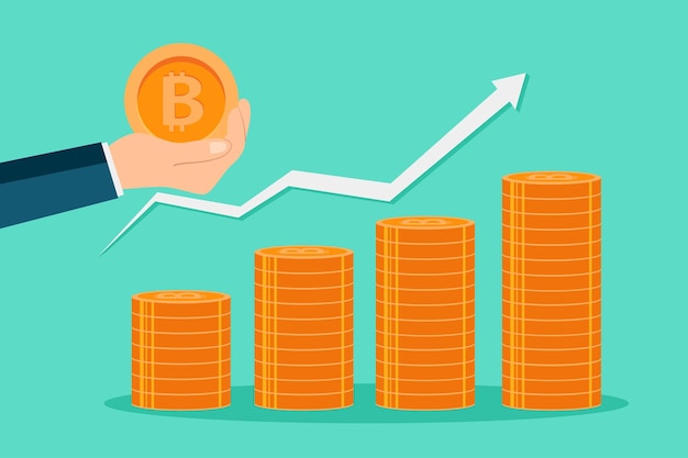 Wykres Wzrostu Koncepcji Biznesowej Bitcoin Na Medal Bitcoin Backgroundvector Illustration