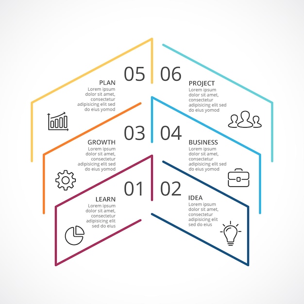 Plik wektorowy wykres wzrostu ze strzałkami graf infograficzny z 6 krokami i opcjami