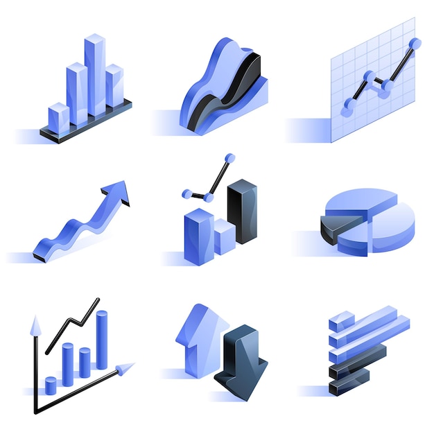 Wykresy Diagramy Ikony Izometryczne Finanse Biznesowe
