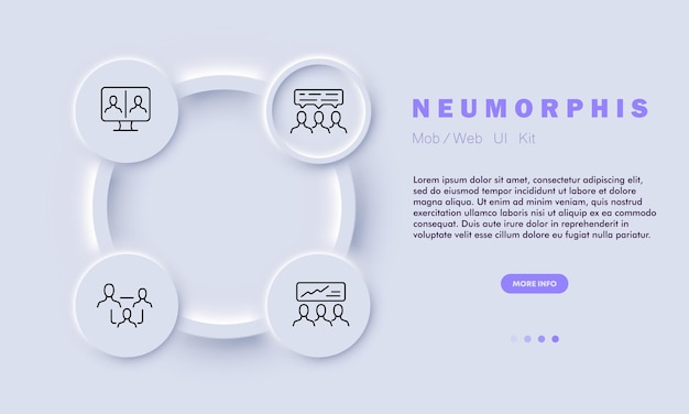 Wymiana Informacji W Pracy Zestaw Ikona Praca Zdalna Komputer Dymek Statystyki Pracowników Analityka Koncepcja Biznesowa Styl Neomorfizmu Wektor Linii Ikona Dla Biznesu I Reklamy