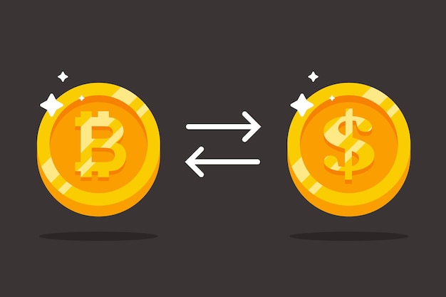 Wymień Bitcoiny Na Dolary. Płaska Ilustracja