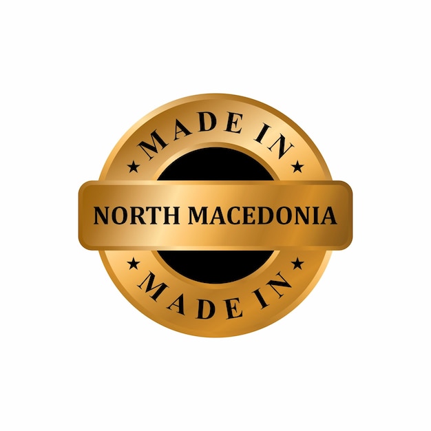 Wyprodukowano W Macedonii Północnej Złota Etykieta, Stempel Round Of Nation Z Eleganckim Złotym Błyszczącym Efektem 3d