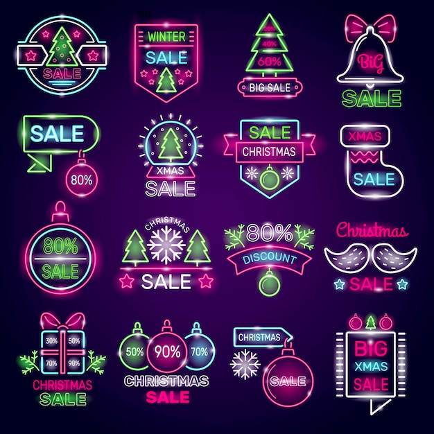 Wyprzedaż Noworoczna Odznaki Promocyjne Szablony Neonowych Logotypów świątecznych Z Miejscem Na Tekst Najnowsze Szablony Logo Reklam Wektorowych