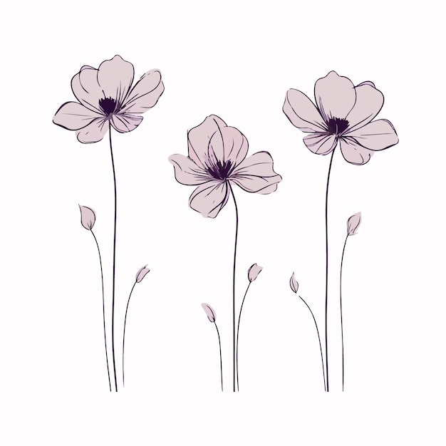 Wyraźne ilustracje anemonów pokazujące ich wdzięczne kołysanie się w wietrze