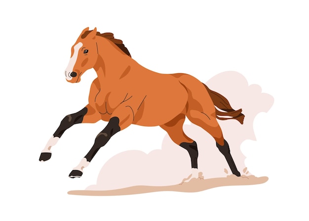 Wyścigi konne Ogier w akcji Mustang galopujący z dużą prędkością z chmurami piasku z ziemi Dzikie zwierzę z zatoki Płaska ilustracja wektorowa wyizolowana na białym tle