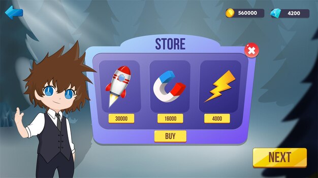 Wyskakujące ekrany menu Game Ui Kit i bonus w tle elementów gry