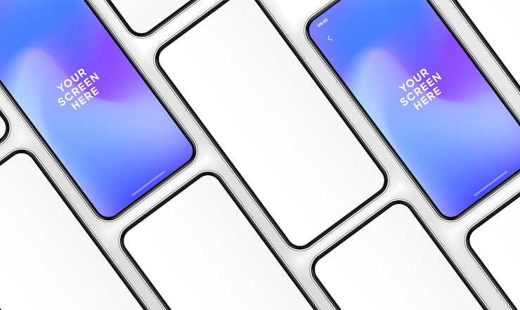 Wektor wysokiej jakości makietka smartfonu 3d z różnymi kątami i izolowanym tłem do pokazywania aplikacji mobilnej