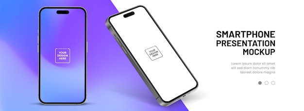 Wysokiej jakości makietka smartfonu 3D z różnymi kątami i izolowanym tłem do pokazywania aplikacji mobilnej