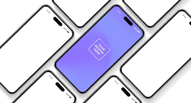 Wysokiej jakości makietka smartfonu 3D z różnymi kątami i izolowanym tłem do pokazywania aplikacji mobilnej