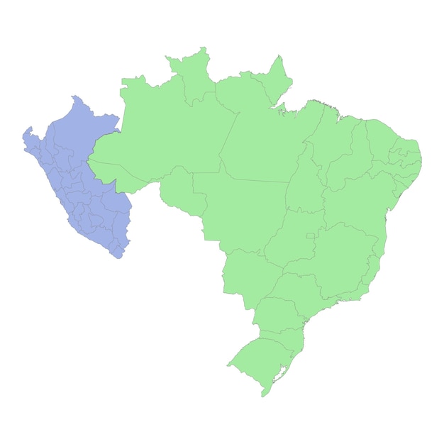 Wysokiej jakości mapa polityczna Brazylii i Peru z zaznaczonymi granicami