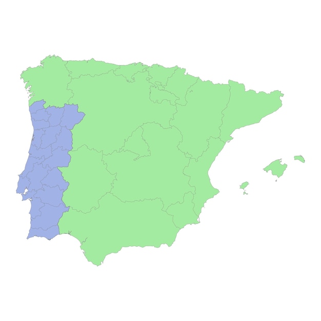 Wysokiej Jakości Mapa Polityczna Hiszpanii I Portugalii Z Zaznaczonymi Granicami Regionów Lub Prowincji