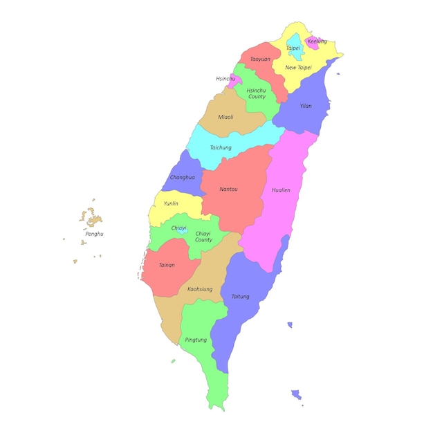 Plik wektorowy wysokiej jakości oznakowana mapa tajwanu z granicami regionów