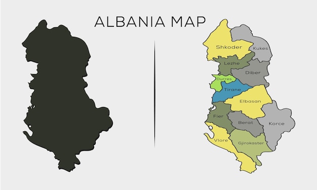 Plik wektorowy wysokiej szczegółowe mapy wektorowe albanii. granice i nazwy województw.