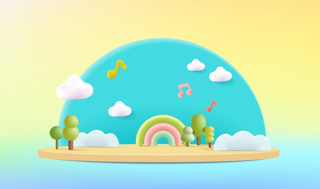 Wystrój sceny z kształtami drzew 3d cokół naturalna scena lub platforma do stojaka na produkt Ilustracja wektorowa Podium do prezentacji produktów dla dzieci