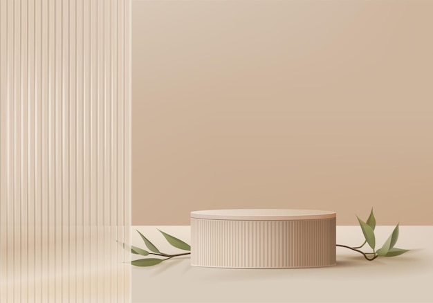 Wyświetlacz 3D produktów tła scena podium z platformą geometryczną tło wektorowe renderowanie 3D z podium stojące do pokazywania produktów kosmetycznych wystawa wystawa na piedestale wyświetlanie beżowe studio