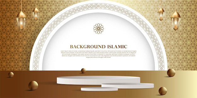 Wyświetlacz na podium z islamskim lub arabskim tematem na luksusowym złotym tle.