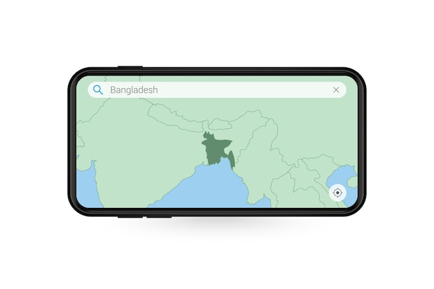 Wyszukiwanie Mapy Bangladeszu W Aplikacji Mapy Na Smartfony. Mapa Bangladeszu W Telefonie Komórkowym.