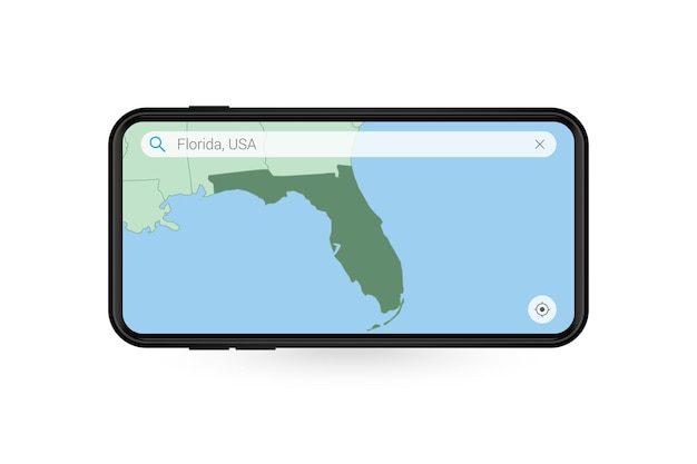 Wyszukiwanie Mapy Florydy W Aplikacji Mapy Na Smartfony. Mapa Florydy W Telefonie Komórkowym.