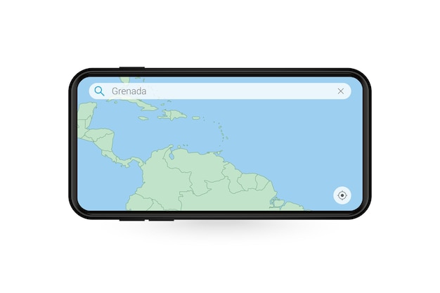 Wyszukiwanie mapy Grenady w aplikacji mapy na smartfona. Mapa Grenady w telefonie komórkowym.