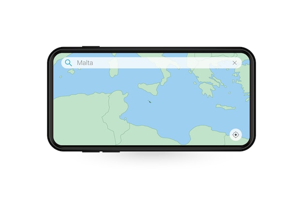 Wyszukiwanie mapy Malty w aplikacji mapy na smartfona. Mapa Malty w telefonie komórkowym.