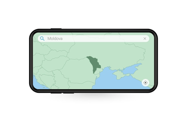 Wyszukiwanie mapy Mołdawii w aplikacji mapy na smartfony. Mapa Mołdawii w telefonie komórkowym.