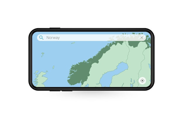 Wyszukiwanie mapy Norwegii w aplikacji mapy na smartfony Mapa Norwegii w telefonie komórkowym