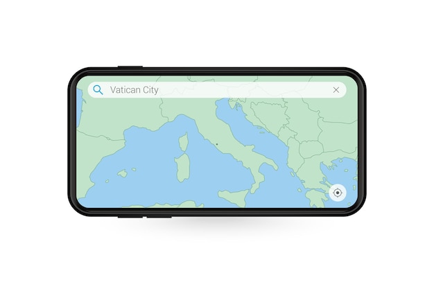 Wyszukiwanie mapy Watykanu w aplikacji mapy na smartfony. Mapa Watykanu w telefonie komórkowym.