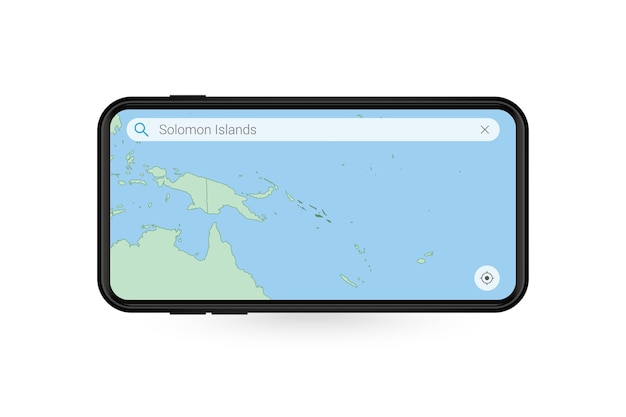 Wyszukiwanie mapy Wysp Salomona w aplikacji mapy na smartfona. Mapa Wysp Salomona w telefonie komórkowym.