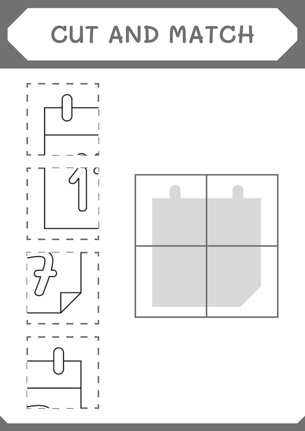 Wytnij I Dopasuj Części Gry Kalendarza Dla Dzieci. Arkusz Do Druku Ilustracji Wektorowych