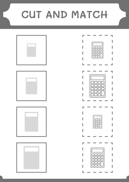 Wytnij I Dopasuj Części Gry Kalkulator Dla Dzieci Arkusz Do Druku Ilustracji Wektorowych