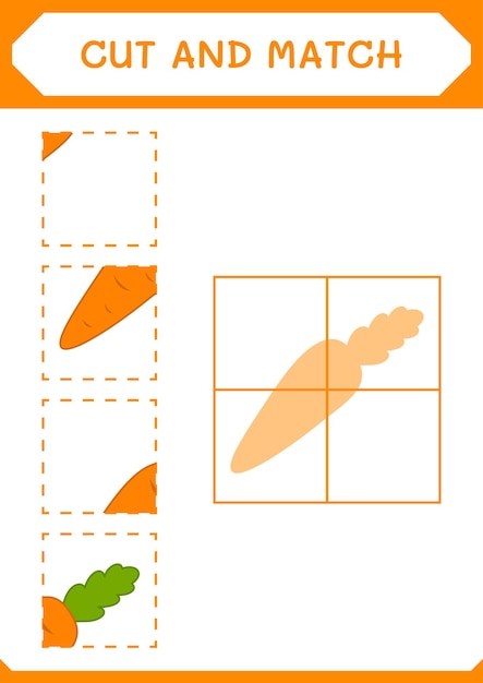 Wytnij I Dopasuj Części Gry Marchewkowej Dla Dzieci. Arkusz Do Druku Ilustracji Wektorowych