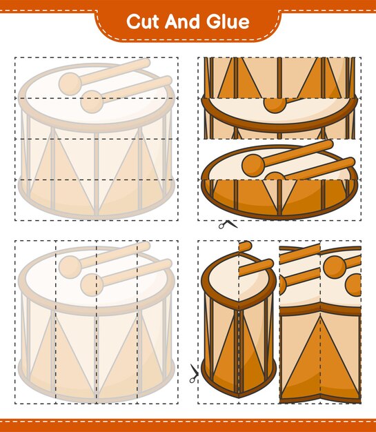 Wytnij I Przyklej Wycięte Części Bębna I Przyklej Je Arkusz Do Wydrukowania Z Grami Edukacyjnymi Dla Dzieci