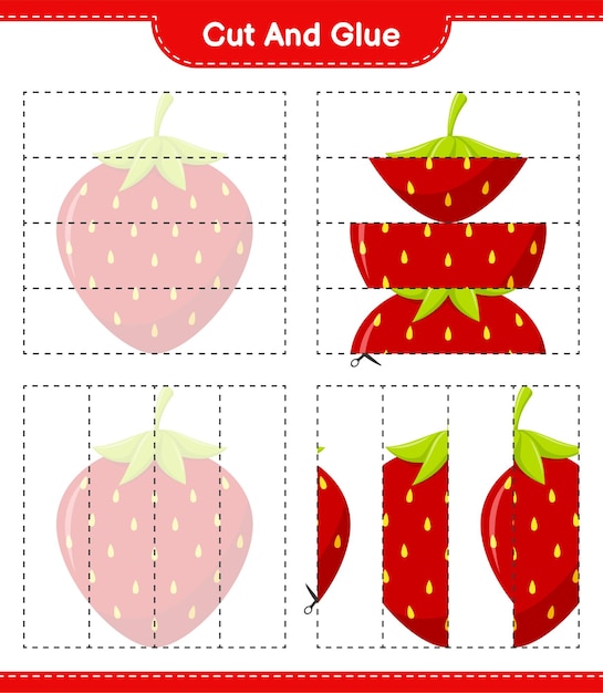 Wytnij I Sklej, Pokrój Części Truskawek I Przyklej Je. Gra Edukacyjna Dla Dzieci, Arkusz Do Druku
