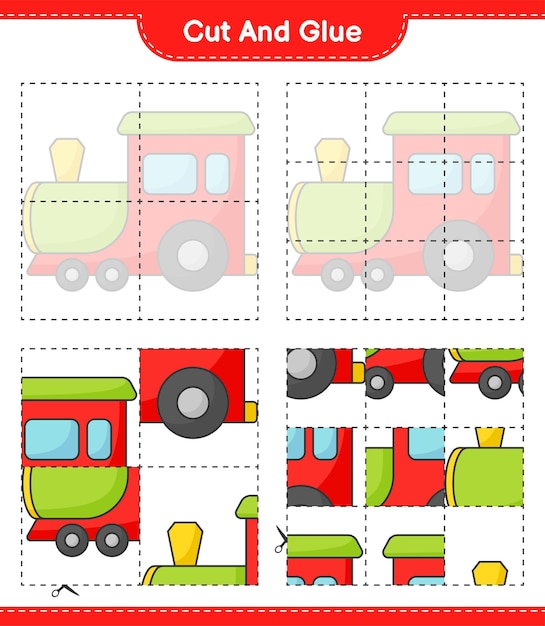 Wytnij I Sklej Wycięte Części Pociągu I Przyklej Je Edukacyjna Gra Dla Dzieci Do Wydrukowania