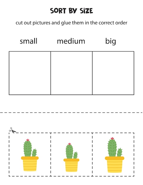 Wytnij Obrazki I Posortuj Je Według Rozmiaru Mały średni Lub Duży Arkusz Edukacyjny