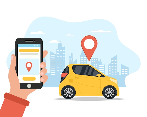 Wywołanie taksówki za pośrednictwem aplikacji mobilnej Ilustracja wektora