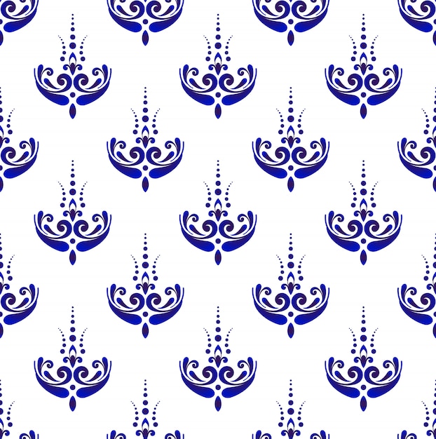 Wzór Adamaszku, Niebiesko-biała Tapeta