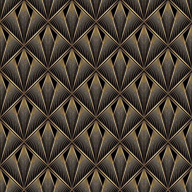 Wzór Art Deco Tło Wektor W Stylu 1920 Złota Czarna Tekstura Wentylator Lub Kształt Liści Palmowych 3d Tła