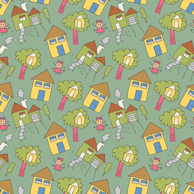 Wzór bezszwowe dzieci z córką doodle element bez szwu doodle rodzinny wzór